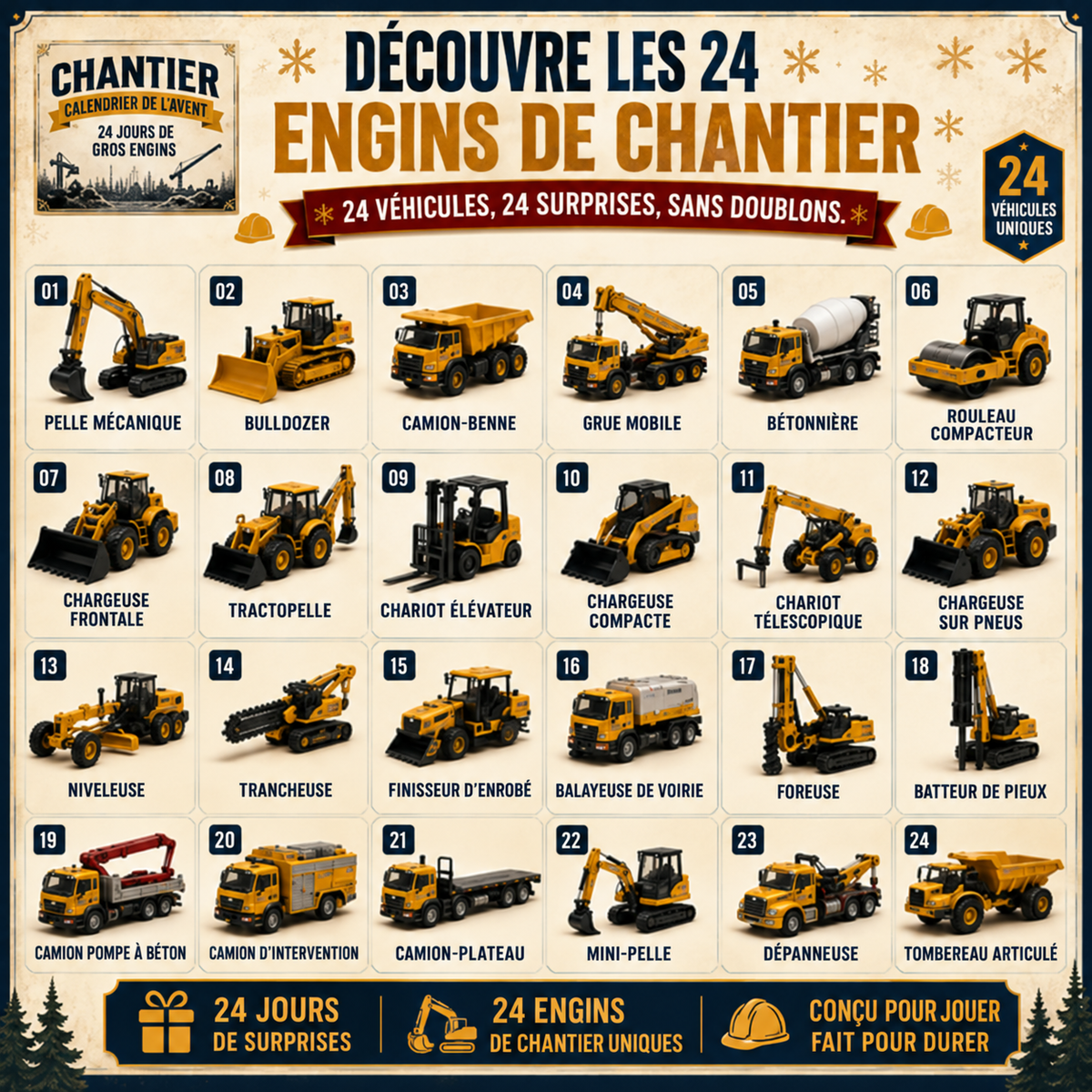 calendrier de l'Avent de 24 véhicules miniatures